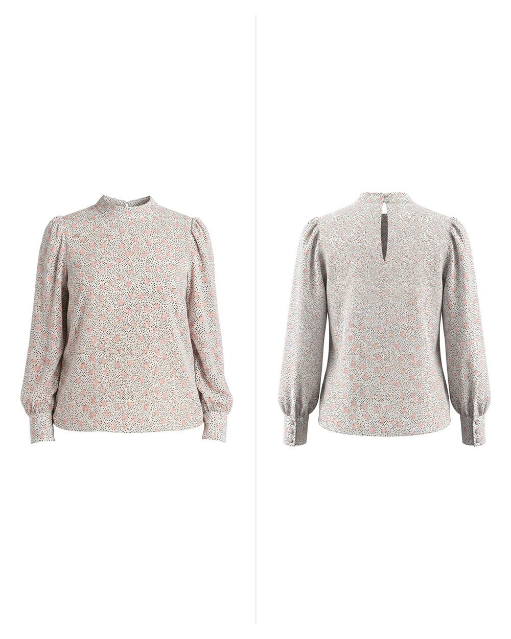 Maison d'Amélie Paris Mock Neck Button Down Puff Sleeve Blouse Women Size M